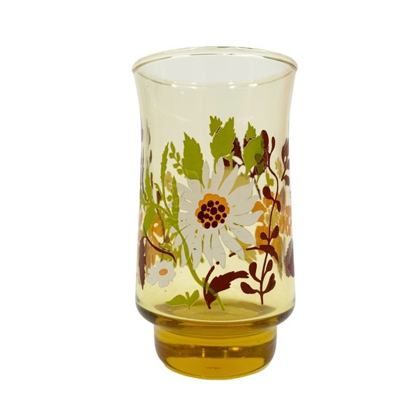 3 Vintage Amber Juice Glass 4" Drink Drinking 6 oz Floral White Flower Retro MCM - Picture 5 of 8